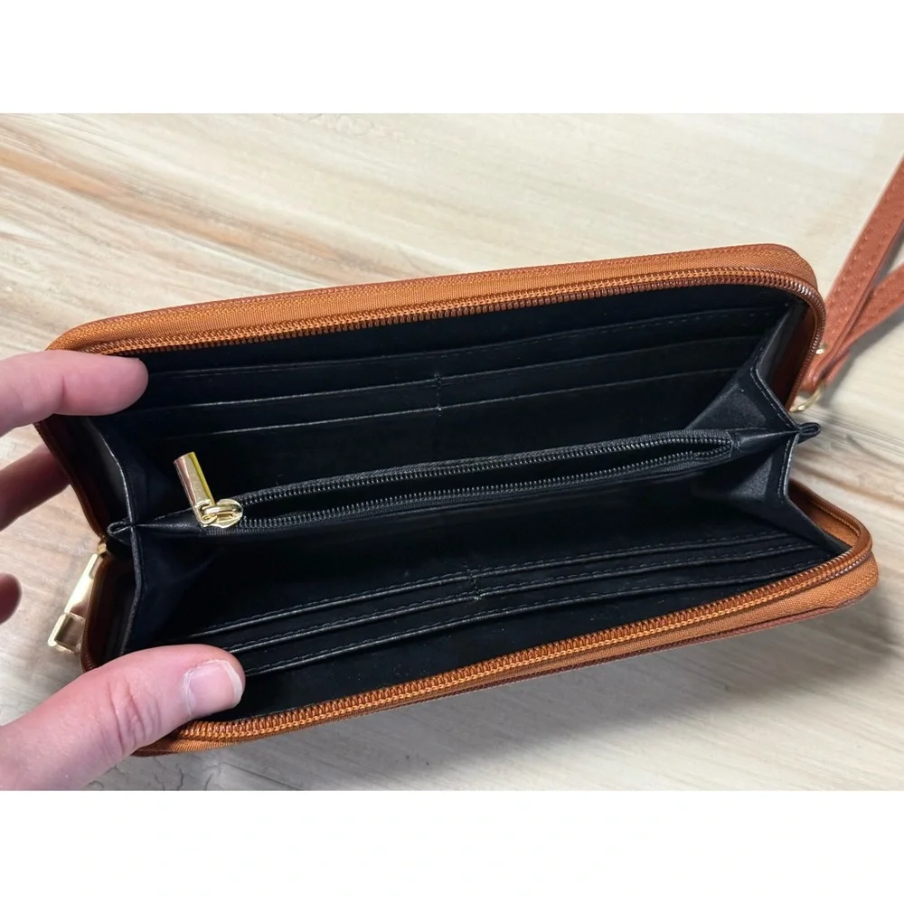 Mia K. Collection Vegan Leather Wallet Wristlet Brown